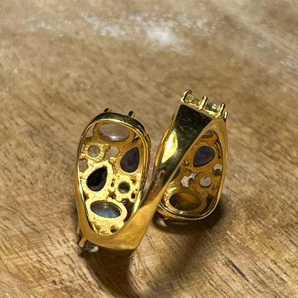 Gemstone Bypass Gold Vermeil Over Sterling Silver Ring - Picture 10 of 13